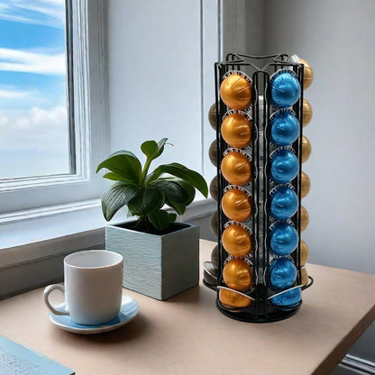 Miuly Coffee Capsule Holder For Nespresso Vertuoline, Coffee Capsule Stands Rotating Pod Rack holds 28 Nespresso Vertuo Pods, Black