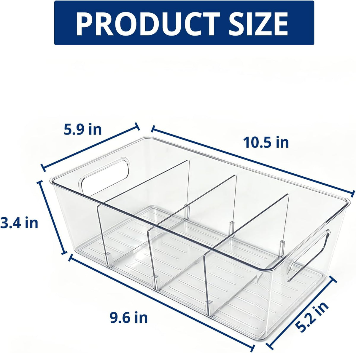 Pantry Organizers and Storage, Food Storage Containers with 3 Removable Divider for Kitchen, Fridge, Cabinet Organization, Clear Plastic Storage Bins for Snacks, Spice Packets, Packets, Pouches