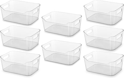 Hudgan 12 Pack Pantry Storage Bins for Kitchen Cabinet, Clear Plastic Organizer Bins for Bathroom, Pantry Organizer Containers for Home Edit, Drawer, Under Sink, Fridge