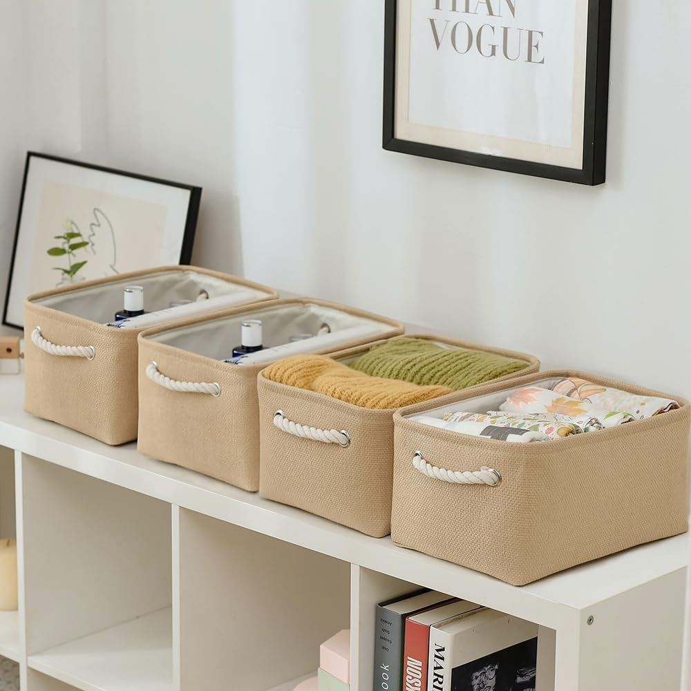 Fabric Storage Bins 12x8x5 inch [6-Pack] with Rope Handles - Decorative Baskets for Organizing