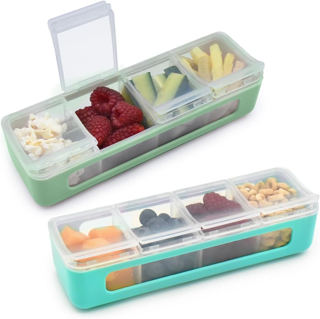 melii Snackle Box | 4 Compartment Snack Container with Individual Lids, BPA-Free Food Storage for Travel, School & On-the-Go Snacks, Kids & Family Organizer (Berry)