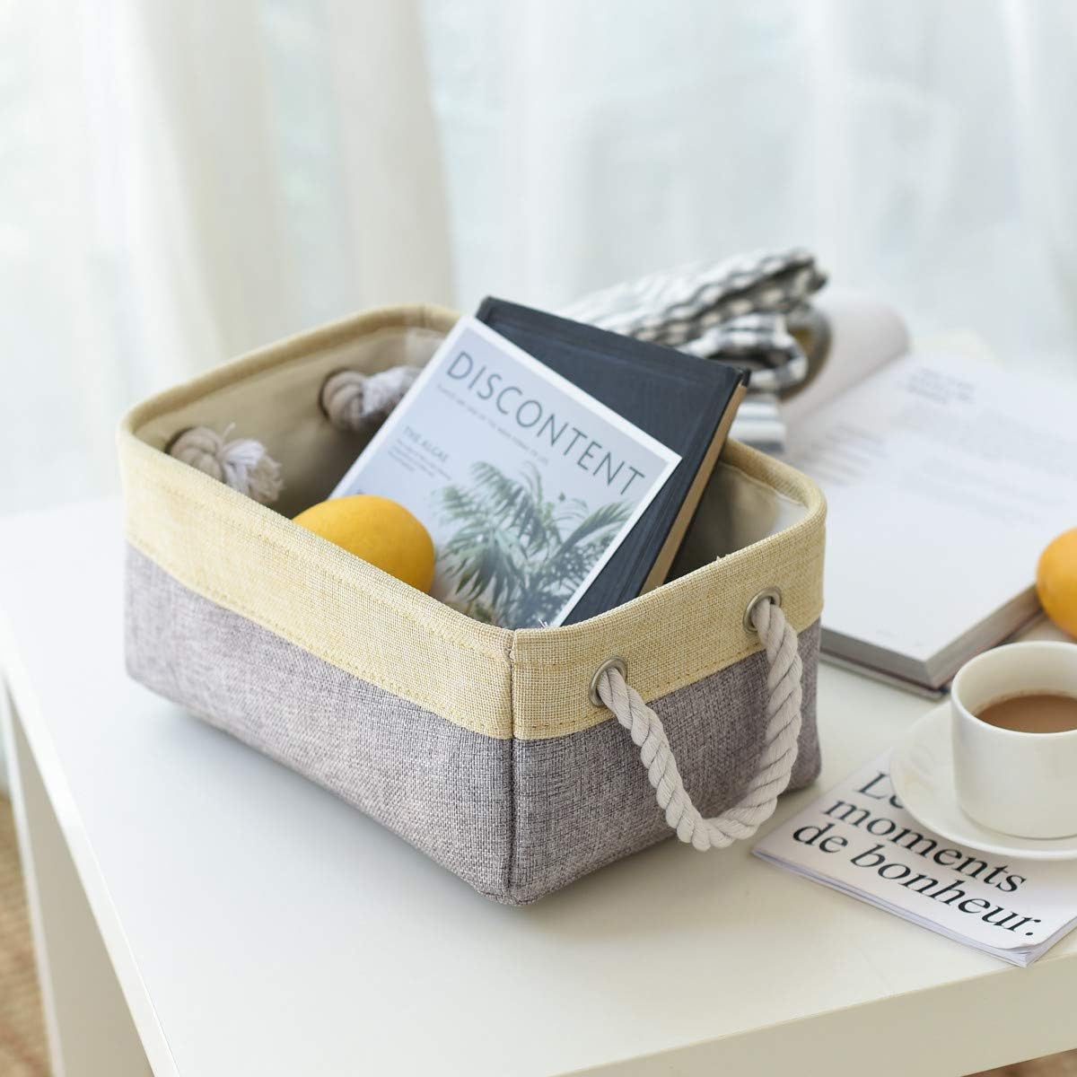 Fabric Storage Bins 12x8x5 inch [6-Pack] with Rope Handles - Decorative Baskets for Organizing