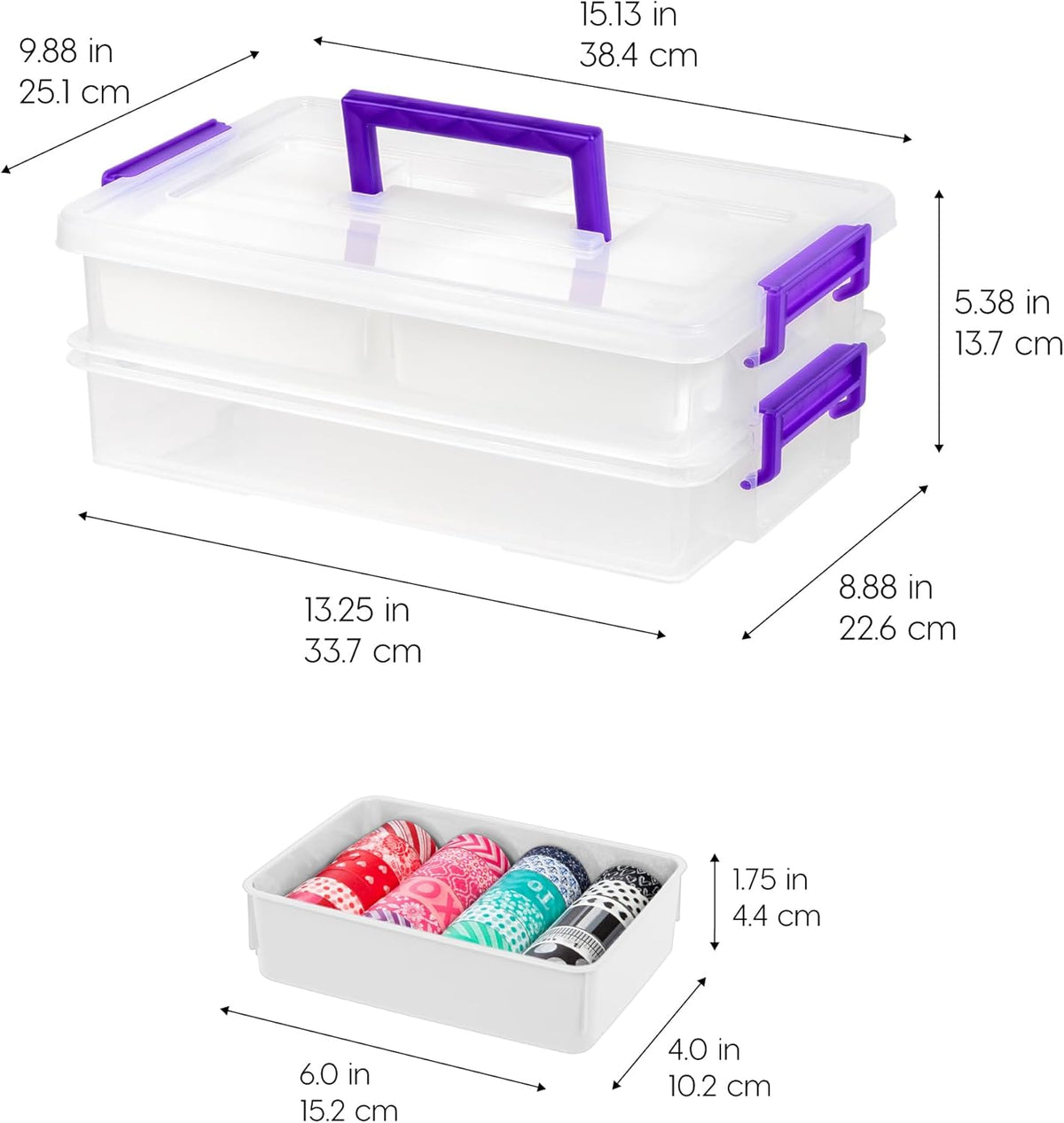 IRIS USA 6 Qt. Plastic Craft Storage Container Bins with Lids, Small Art & Office Supply Organizer Tote, Sensory Bins & Boxes for Home & University, Stackable, Secure Latch Buckles, Clear