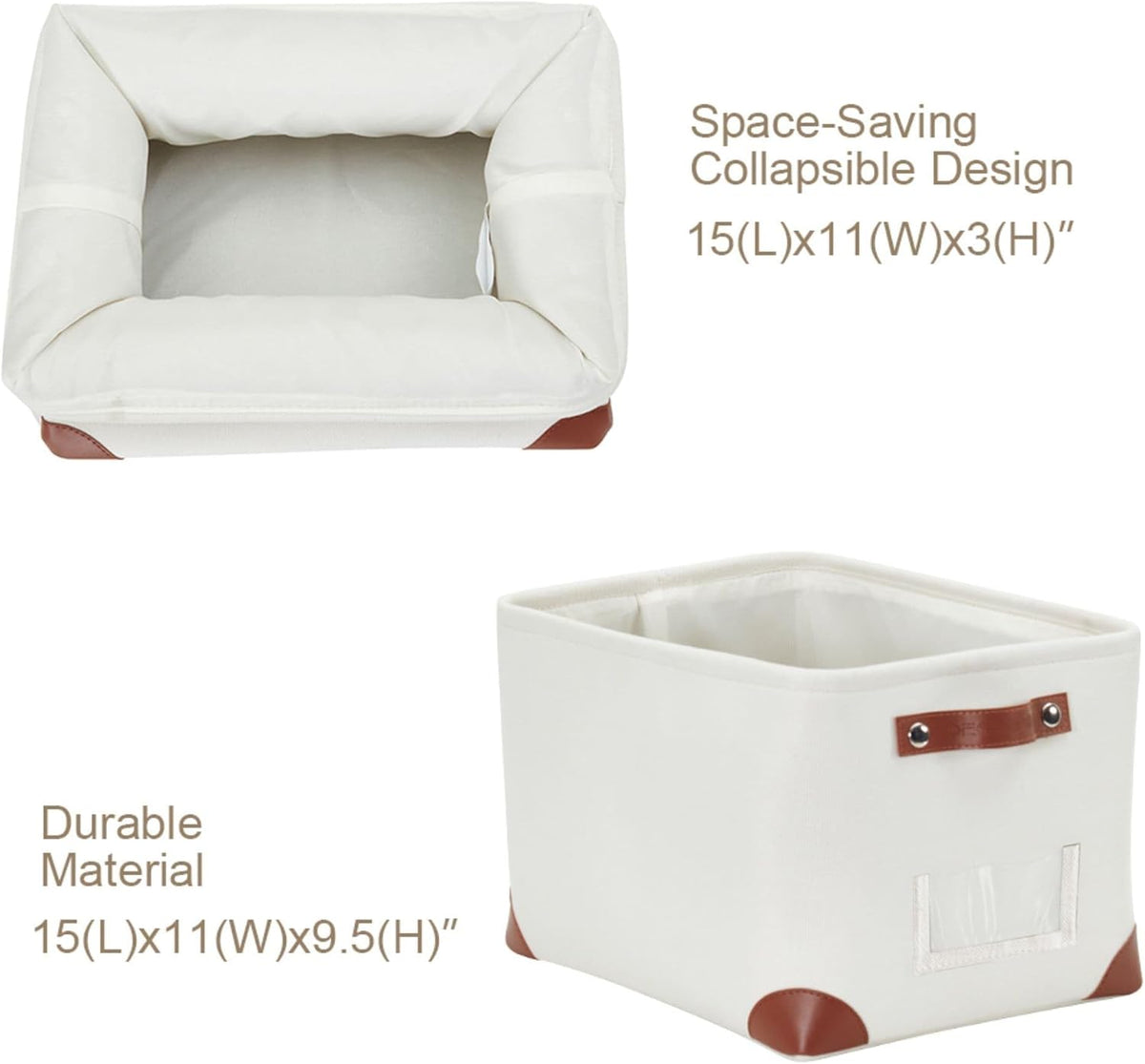 DECOMOMO Storage Bins, Large Fabric Storage Baskets for Shelves, Decorative Linen Closet Organizer, 15 x 11 x 9.5 inches (Beige & White, 3 Pack)