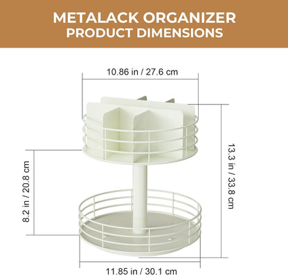 Snack Organizer - Versatile Snack Storage 2 Tier Lazy Susan with Convenient Grab-and-Go Design, Wood and Metal Snack Holder for Home, Office, Breakroom, 12.13" L x 12.13" W x 12.56" H