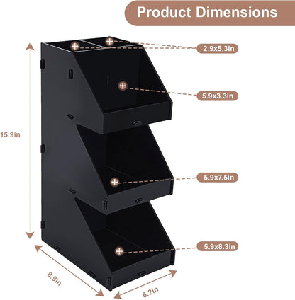 Sauce Packet Organizer, For Organizing Ketchup Packet, Condiment Packets, Sugar Packets, Hot Sauce Pack, 3-Tier Design with Straw Holder, Condiment Organizer for Restaurant, Cafe, Home, Black Acrylic