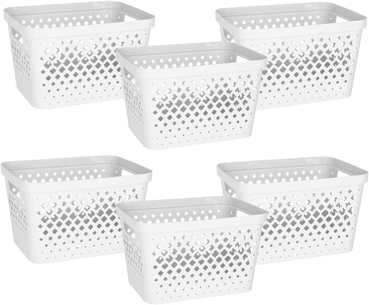 Glad Plastic Baskets for Organizing, Set of 6 | Pantry Storage for Under Counter, Linen Closet, and Bathroom | Nesting Shelf Bins with Handles, 1 Gallon, Grey
