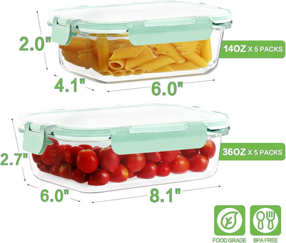HOMBERKING Borosilicate Glass Meal Prep Containers with Locking Lids, Glass Food Storage Containers Set, Airtight Lunch Bento Boxes, BPA-Free & Leak Proof, 36oz & 14oz, Freezer, Oven Safe