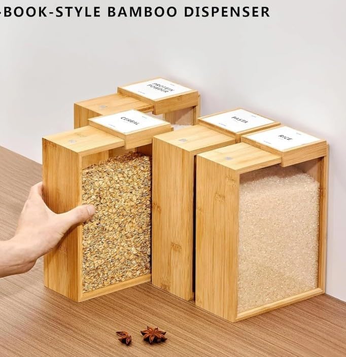 Bamboo Food Dispenser 3L | Kitchen Organizers and Storage | Food Containers & Cereal Dispenser for Pantry Organization And Storage Container | Cereal, Rice, Flour, Snack