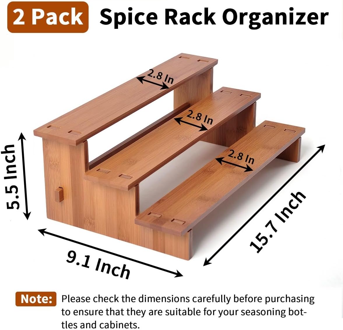 JinDoWin Cabinet Spice Organizer, Spice Organization for Cabinet, 3 Tier Spice Rack Organizer for Cabinet, Seasoning Organizer & Seasoning Rack, Kitchen Cabinet Organizer (1, Dark Bamboo)