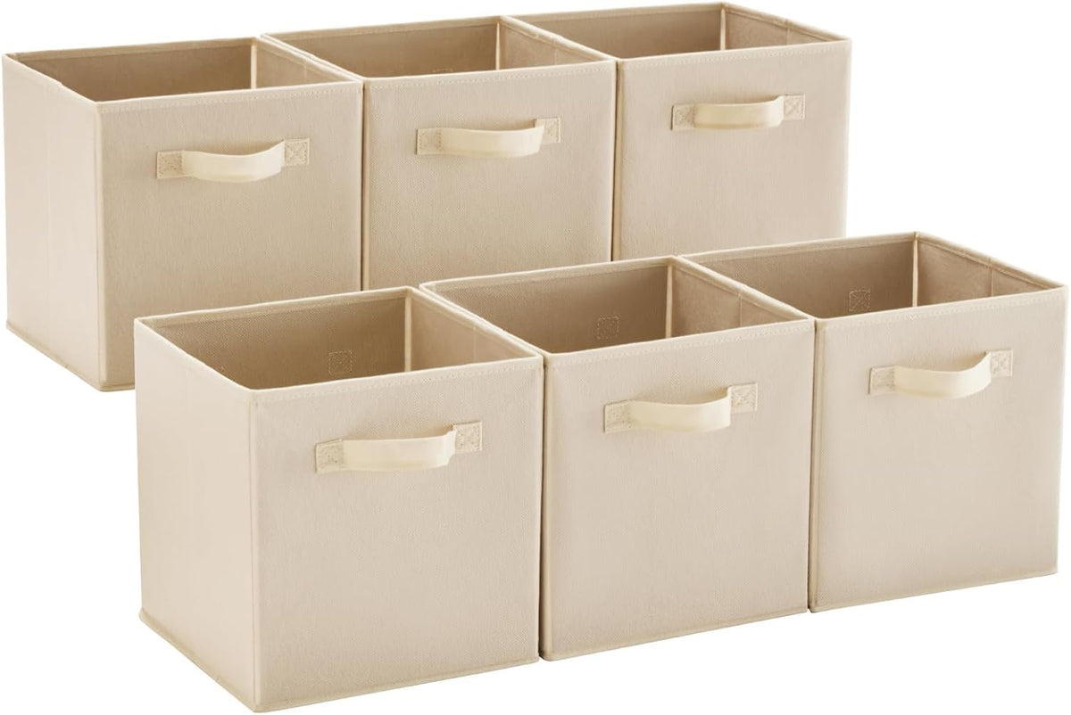 MAX Houser Fabric Storage Bins Cubes Baskets Containers with Dual Plastic Handles for Home Closet Bedroom Drawers Organizers, Flodable, Blue, Set of 4