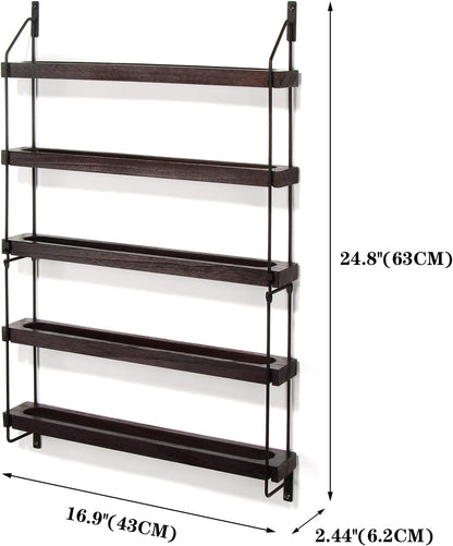 THYGIFTREE Essential Oil Storage Shelf Wall Mounted 16.9" Wooden Essential Oil Collection Display Rack Organizer 5 Tiers Holds 75 Bottles, Nail Polish Holder Paint Organizer