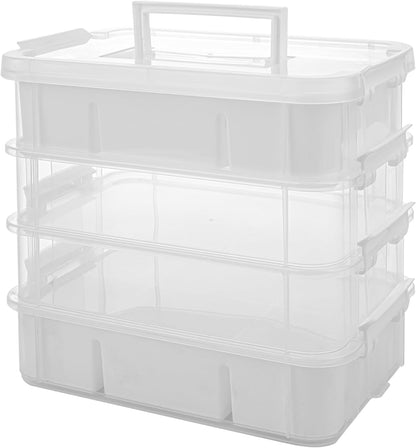 CraftGenes Grey&White Modern Plastic Storage Box - 4-Layer Durable Craft Storage Containers with 2 Removable Trays for Arts & Crafts Supplies, Sewing, Office, Seasonal Decor