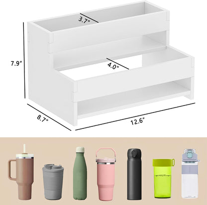 Water Bottle Organizer, 2-Tier 15.7" W Tumbler Holder for 8 Cups, Pantry Kitchen Storage Rack for Wine Bottles Countertop Cabinet