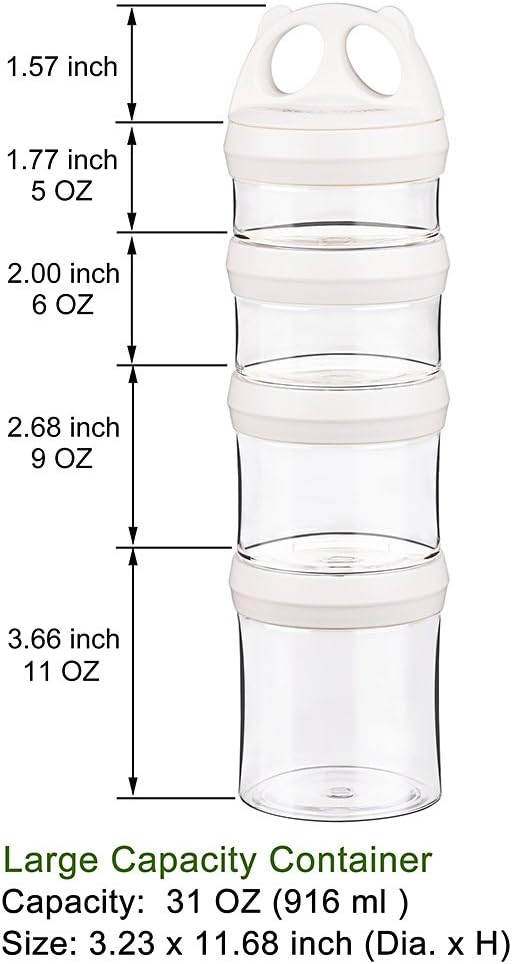 SELEWARE Portable Stackable Food Storage Containers for Snacks Formula Powder and Drinks Twist Lock System Airtight Leak-proof BPA and Phthalate Free 4 Piece Jars 31oz Blue