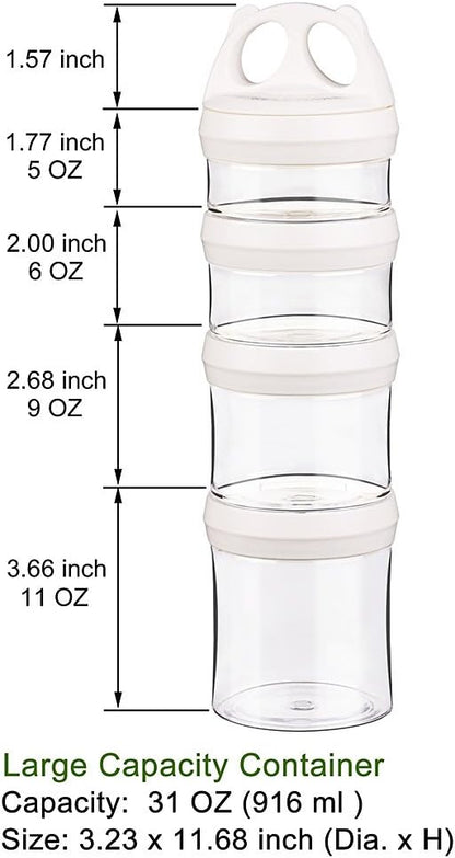 SELEWARE Portable Stackable Food Storage Containers for Snacks Formula Powder and Drinks Twist Lock System Airtight Leak-proof BPA and Phthalate Free 4 Piece Jars 31oz Blue