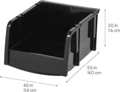 IRIS USA Medium Stackable Storage Bins, 11" L x 6" W x 5" H |Made in USA| Plastic Open Front Shelf Bin for Organizing Parts, Hardware, Tools, Supplies, Garage Shelf, Pantry - Black
