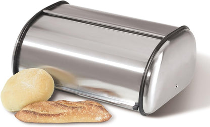 Oggi Stainless Steel Roll Top Bread Box for Kitchen Countertop with Tempered Glass Lid - Fits Multiple Large Loaves of Bread and Other Freshly Baked Goods Including Cookies, Bagels, Muffins