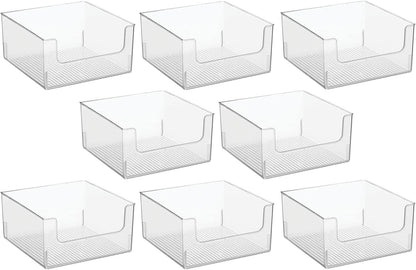 mDesign Modern Plastic Open Front Dip Storage Organizer Bin Basket for Household Organization - Shelves, Cubby, Cabinet, and Closet Organizing Decor - Ligne Collection - 8 Pack - Clear
