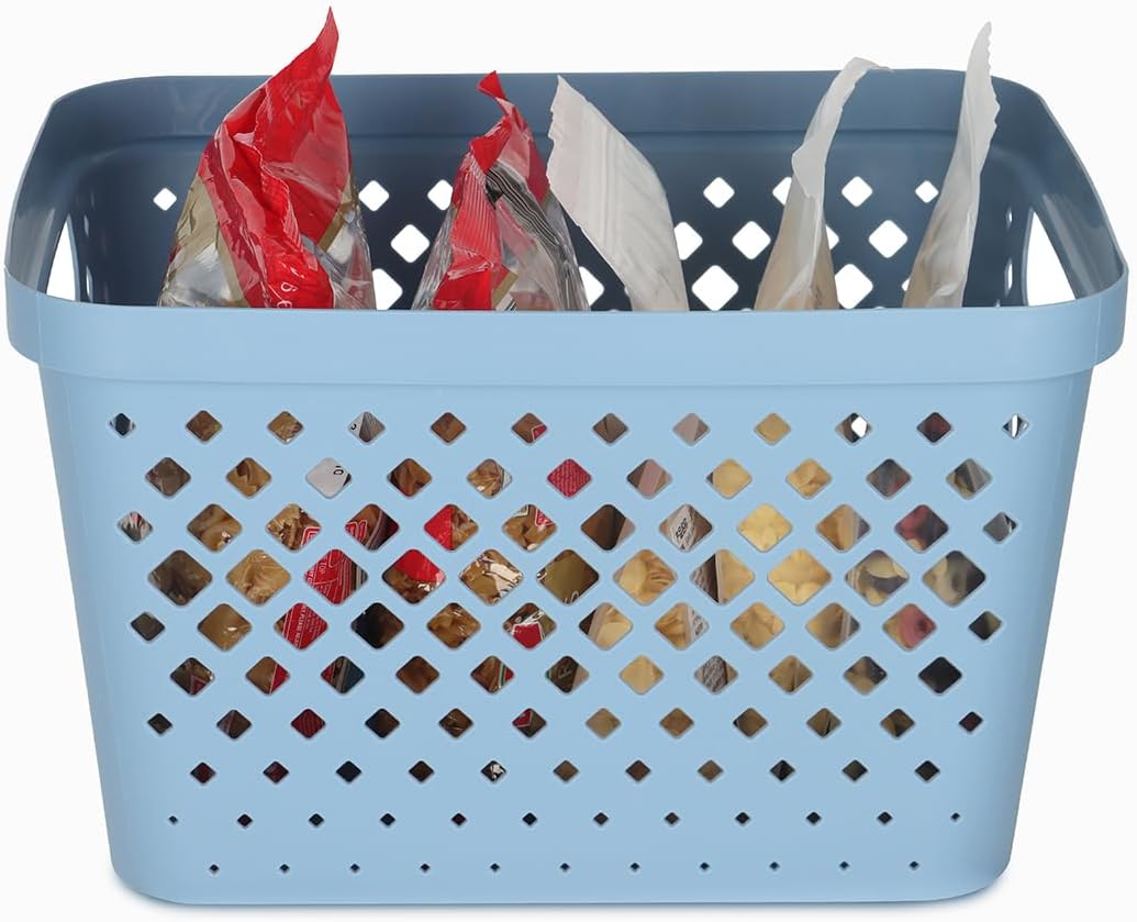 Glad Plastic Baskets for Organizing, Set of 6 | Pantry Storage for Under Counter, Linen Closet, and Bathroom | Nesting Shelf Bins with Handles, 1 Gallon, Grey