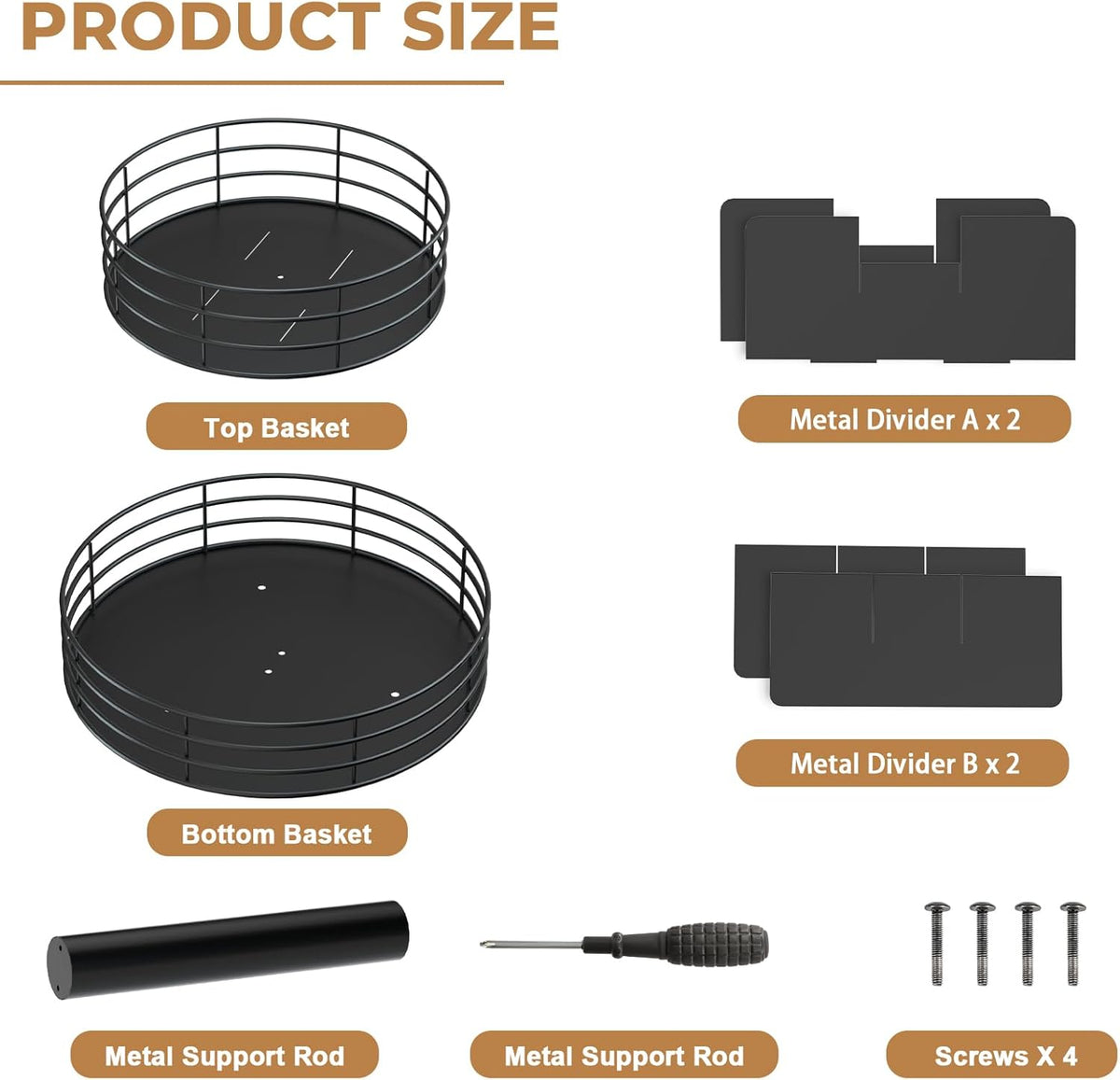 Snack Organizer - Versatile Snack Storage 2 Tier Lazy Susan with Convenient Grab-and-Go Design, Wood and Metal Snack Holder for Home, Office, Breakroom, 12.13" L x 12.13" W x 12.56" H