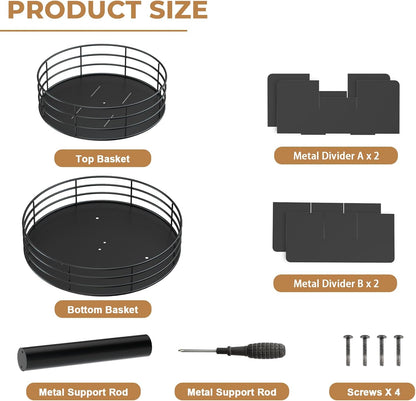 Snack Organizer - Versatile Snack Storage 2 Tier Lazy Susan with Convenient Grab-and-Go Design, Wood and Metal Snack Holder for Home, Office, Breakroom, 12.13" L x 12.13" W x 12.56" H