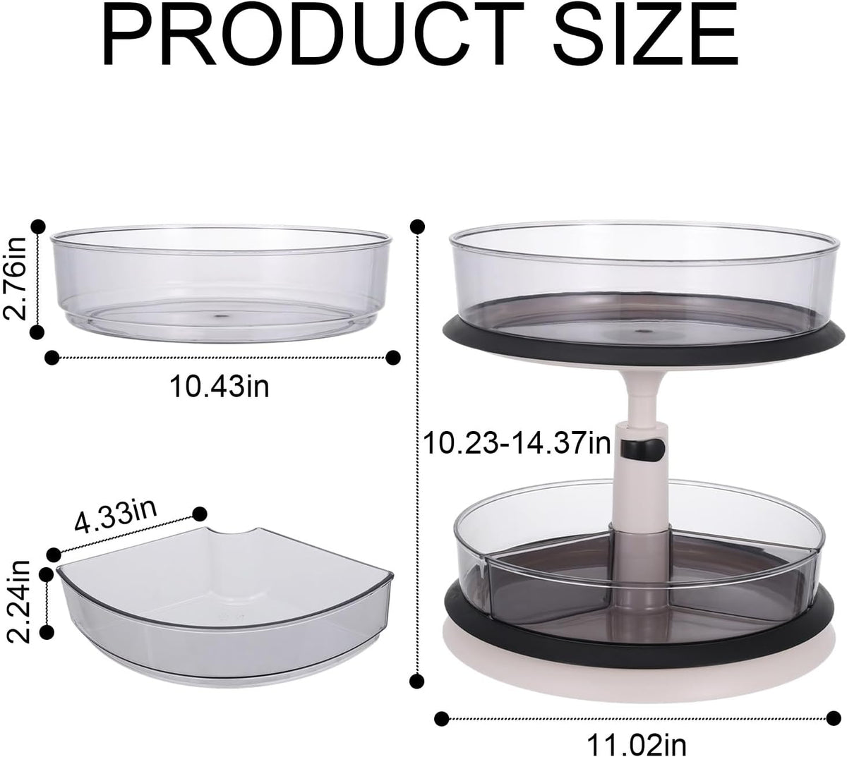 2 Tier Snack Organizer Turntable, Adjustable Height Gray Snack Rack, Removable Dividers Snack Storage Cabinet with Convenient Grab-and-Go Design for Kitchen & Living Room