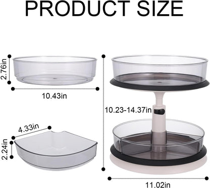 2 Tier Snack Organizer Turntable, Adjustable Height Gray Snack Rack, Removable Dividers Snack Storage Cabinet with Convenient Grab-and-Go Design for Kitchen & Living Room