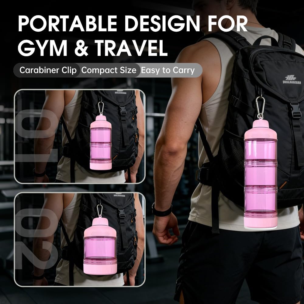 BYLWORKOUT 3-Layer Protein Powder Travel Container with Funnel and Keychain | Portable Food Storage Organizer for Gym, Fitness, Kitchen, Camping, Hiking, and Travel (Emerald Green)