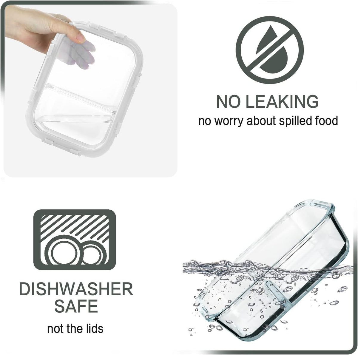 M MCIRCO 10-Pack,30 Oz Glass Meal Prep Containers 2 Compartments Airtight Lunch Bento Boxes with Lids, Glass Food Storage Containers, Microwave, Oven, Freezer, Dishwasher