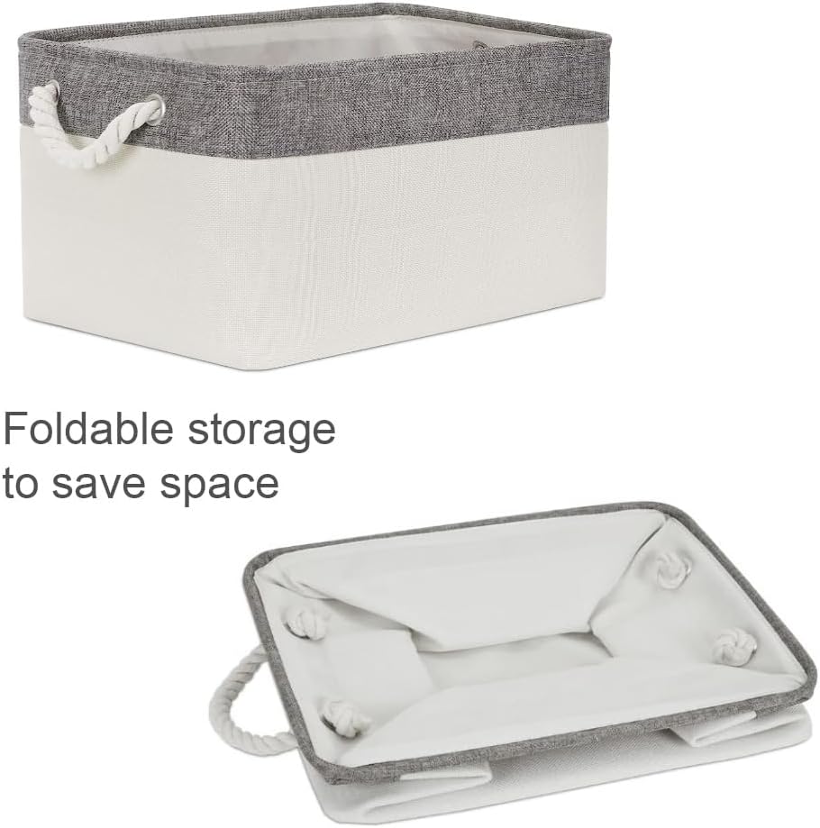Fabric Storage Bins 12x8x5 inch [6-Pack] with Rope Handles - Decorative Baskets for Organizing
