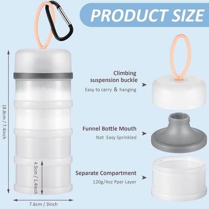 Baderke 2 Pcs Protein Powder Container with Funnels Stand, 4 Stackable Leakproof Protein Powder Dispenser, Portable Keychain Powder Container for Workout, Fitness, Travel(Gray, White)