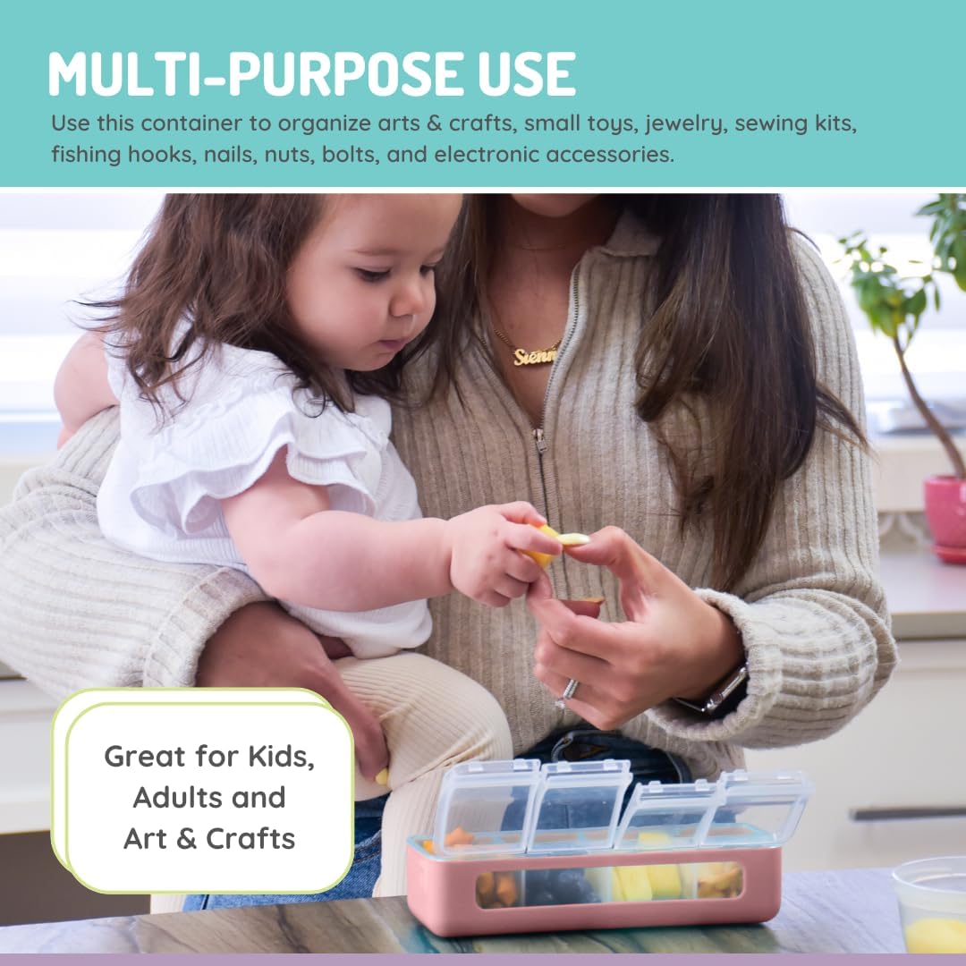 melii Snackle Box | 4 Compartment Snack Container with Individual Lids, BPA-Free Food Storage for Travel, School & On-the-Go Snacks, Kids & Family Organizer (Berry)