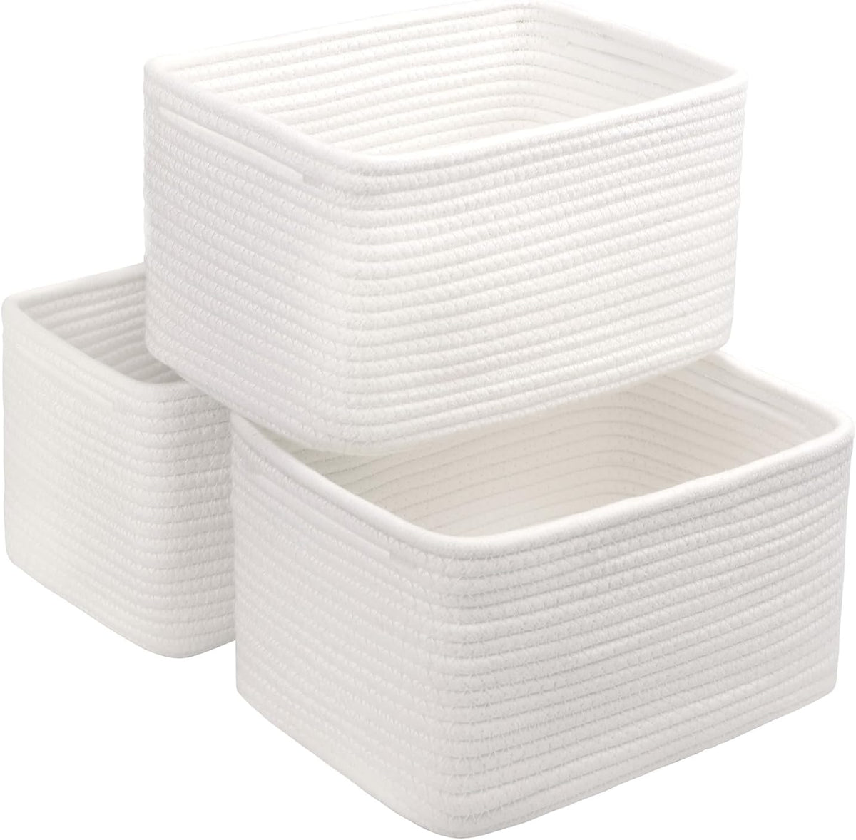R RUNKA Small Cotton Rope Basket – Storage Bin for Organizing (10.6" x 6.7" x 6.7"), Bathroom Storage Basket for Shelf, Counter & Closet（Beige）