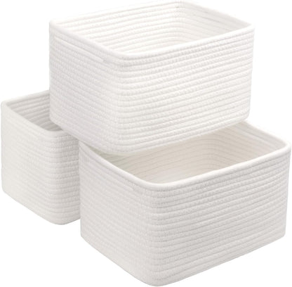 R RUNKA Small Cotton Rope Basket – Storage Bin for Organizing (10.6" x 6.7" x 6.7"), Bathroom Storage Basket for Shelf, Counter & Closet（Beige）