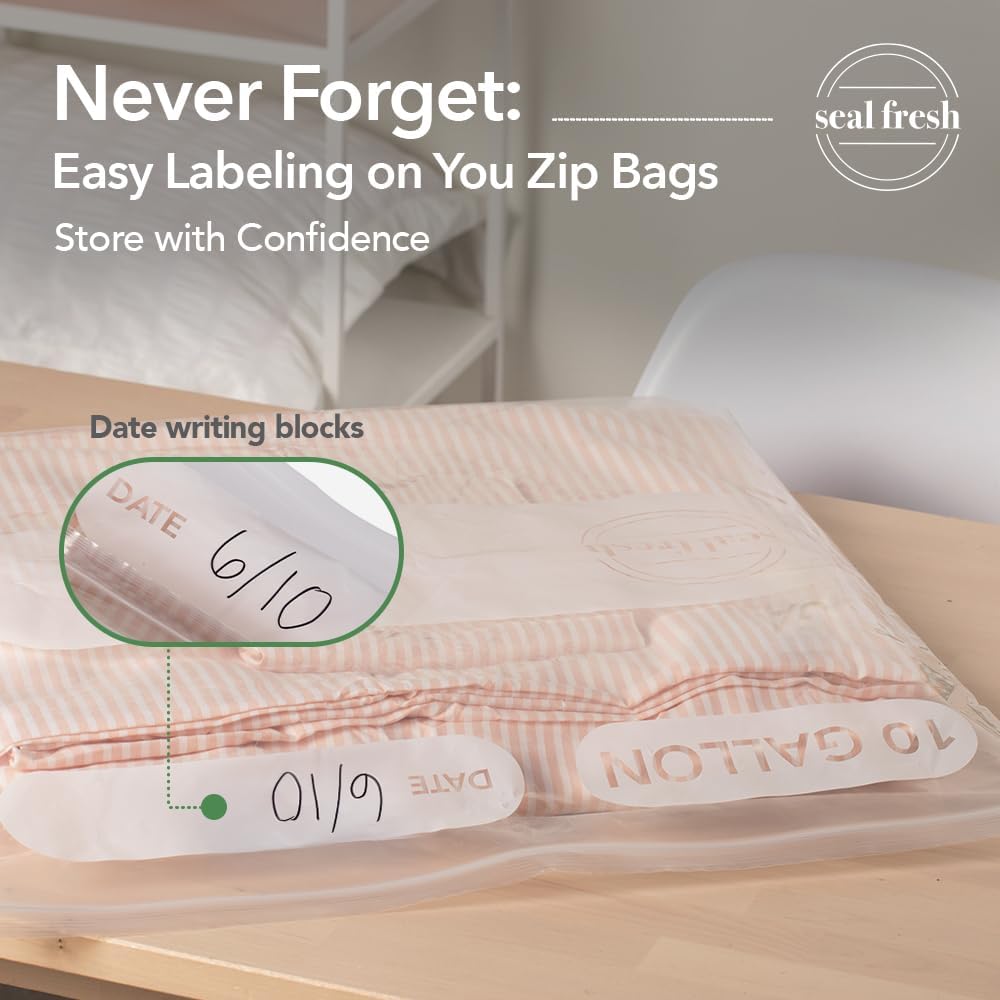 Seal Fresh 3 Gallon Large Plastic Storage Bags – 16" x 18" (15 Count) – Reusable XXL Extra Large Clear Jumbo Zip Bags with Sealable Zipper Top For Clothes, Travel, Moving