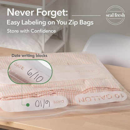 Seal Fresh 3 Gallon Large Plastic Storage Bags – 16" x 18" (15 Count) – Reusable XXL Extra Large Clear Jumbo Zip Bags with Sealable Zipper Top For Clothes, Travel, Moving