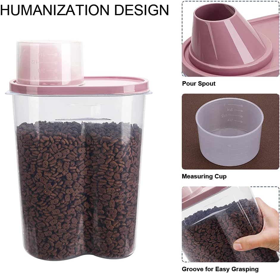 2 Pack 2lb/2.5L Pet Food Storage Container with Measuring Cup, Can Covers and Bowl for Small Dog, Cat, Waterproof-BPA Free