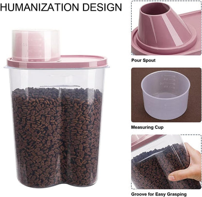 2 Pack 2lb/2.5L Pet Food Storage Container with Measuring Cup, Can Covers and Bowl for Small Dog, Cat, Waterproof-BPA Free