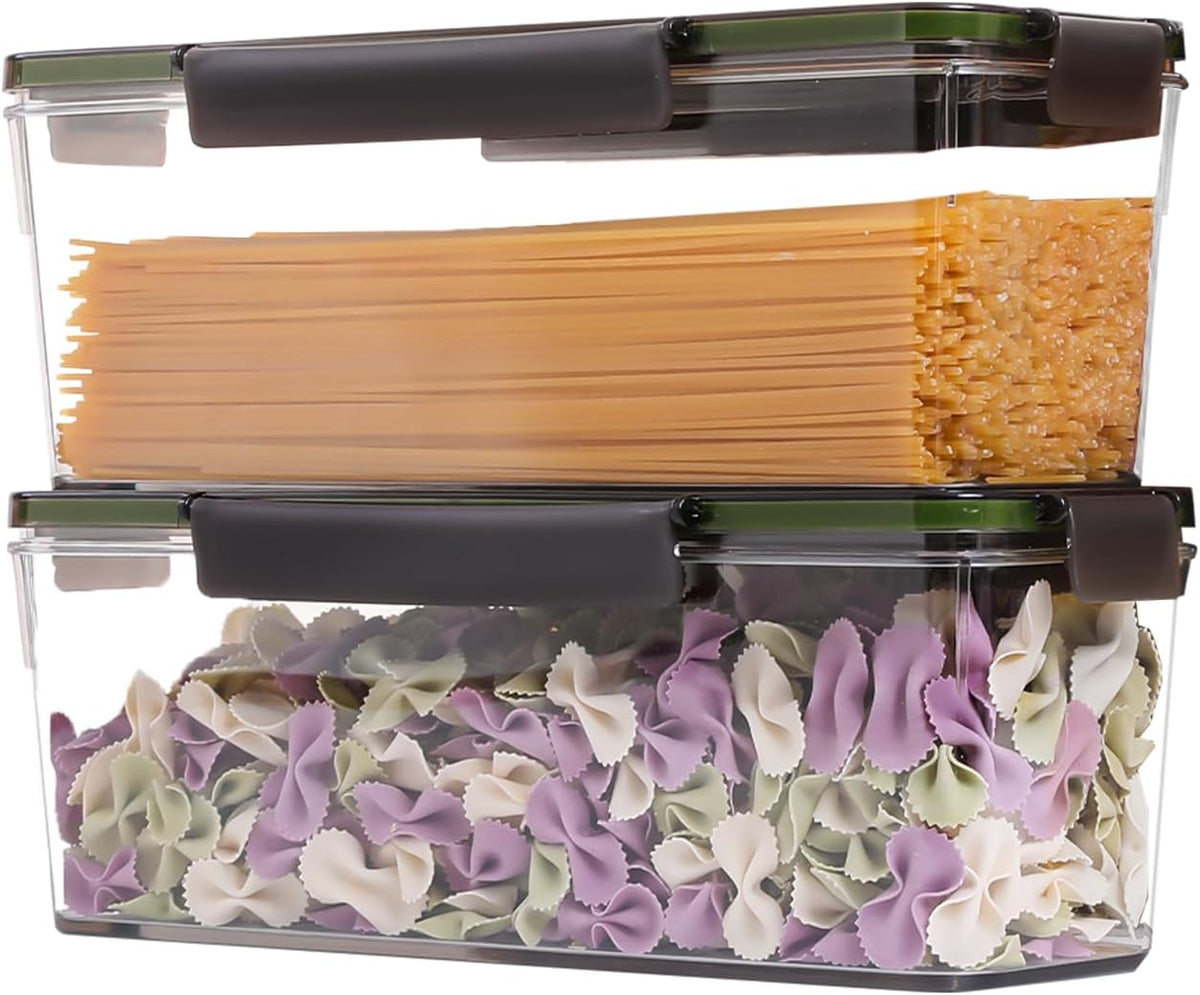 Horizontal Rice and Pasta Storage Containers, Set of 2 (5.2L) Airtight Kitchen Containers with Lids for Spaghetti, Crackers, Chips, Flour, and Noodles, Mouse-Proof Design