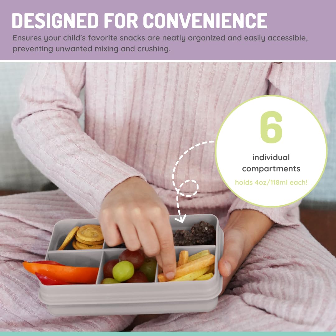 melii Snackle Box | 6-Compartment Divided Snack Container, BPA-Free Food Storage with Removable Dividers for School, Travel & On-the-Go Snacking Purple Cat