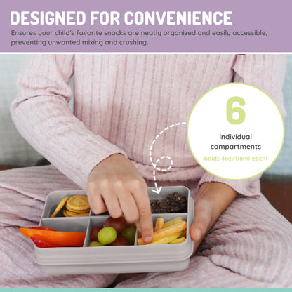 melii Snackle Box | 6-Compartment Divided Snack Container, BPA-Free Food Storage with Removable Dividers for School, Travel & On-the-Go Snacking Purple Cat