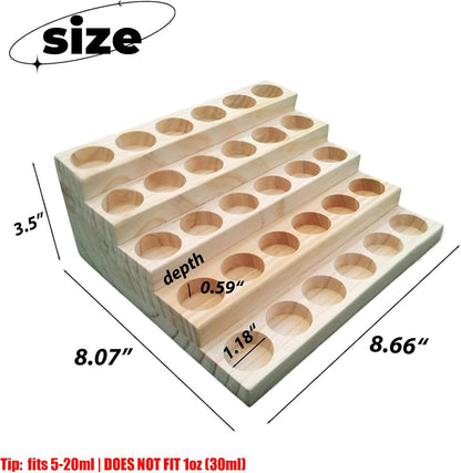 Essential Oil Display Stand 4 Tier Essential Oil Holder Solid Wood Essential Oil Rack for 24 Bottles Tabletop Display Holder Bottle Organizer for 5-20ml Bottles Display for Essential Oils