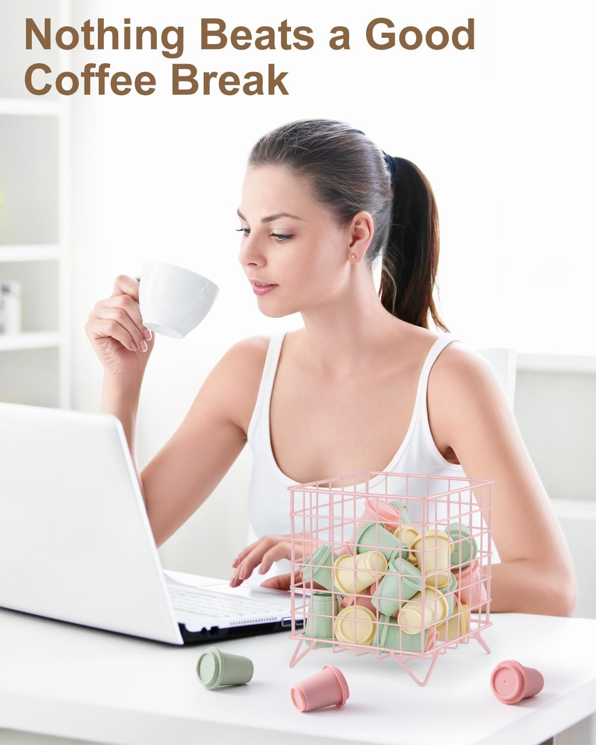 FantasyLife K Cup Holder Organizer, 5.3" x 5.3" x 6.3" Coffee Pod Storage Basket, Coffee Bar Accessories Metal Basket, Large Capacity Countertop Organizer for Kitchen Counter & Office Desktop (Gold)
