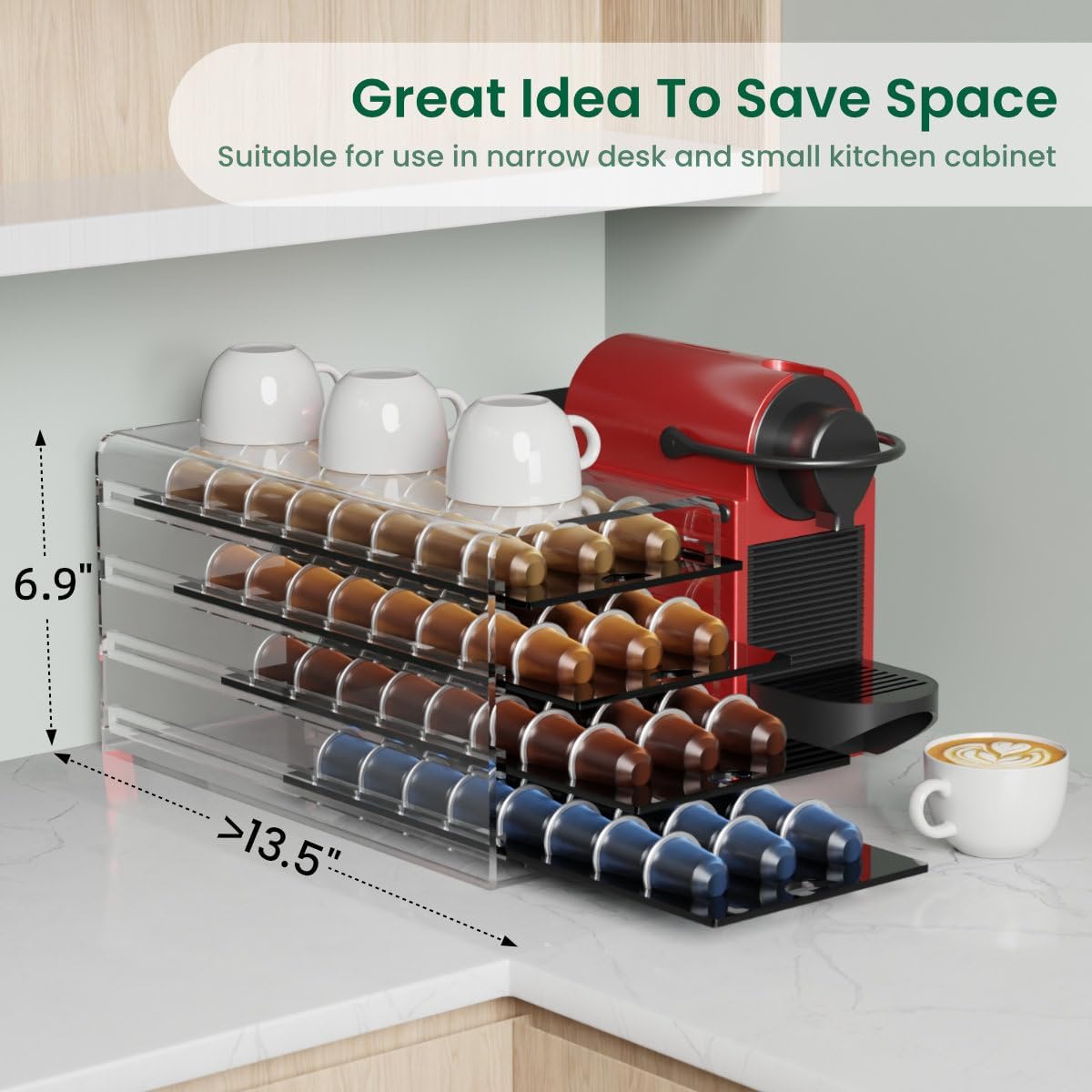 Acrylic Coffee Pod Holder for Nespresso OriginalLine Capsules, 40 Pods Capacity for Countertop Coffee Bar Home Office Kitchen