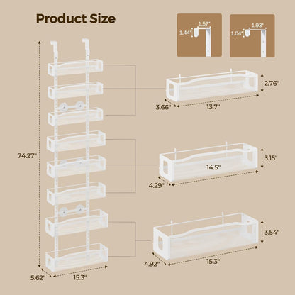 Delamu 8 Tier Over the Door Pantry Organizer, 2in1 Hanging or Wall Mount Spice Rack Seasoning, Adjustable Heavy-Duty Narrow Pantry Door Organizer and Storage for Kitchen Cabinet and Bathroom,12" White