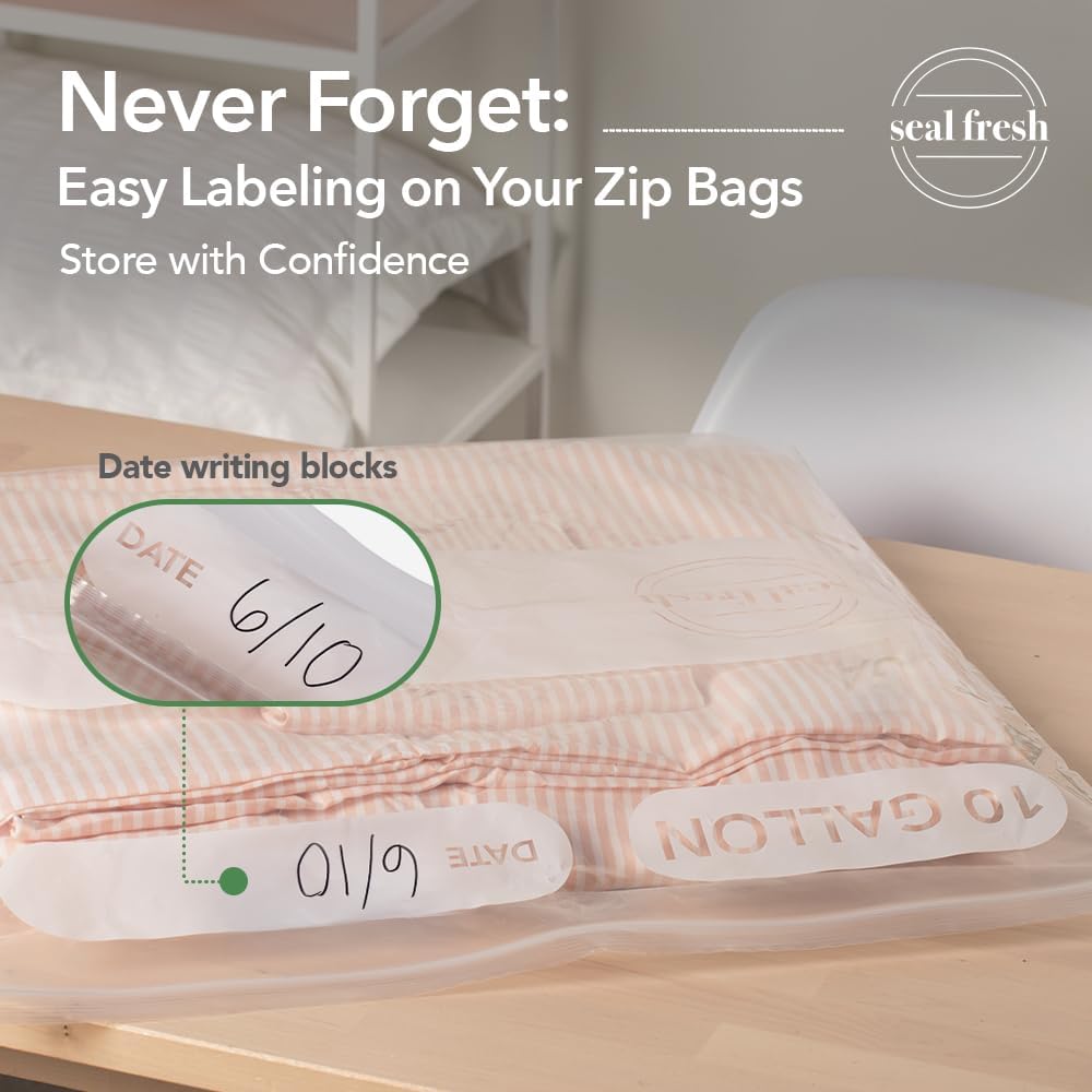 Seal Fresh 3 Gallon Large Plastic Storage Bags – 16" x 18" (15 Count) – Reusable XXL Extra Large Clear Jumbo Zip Bags with Sealable Zipper Top For Clothes, Travel, Moving
