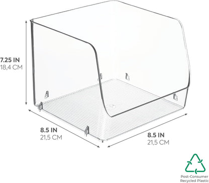 iDesign Linus Stacking Organizer Bins for Kitchen, Pantry, Office, Bathroom, Extra Large-Clear