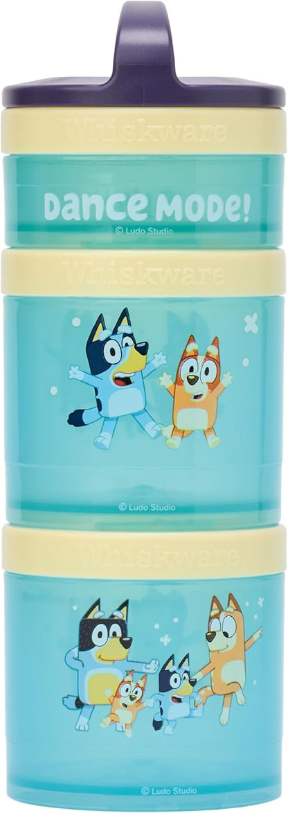 Whiskware Bluey Stackable Snack Containers for Babies, Toddlers, and Kids, 3 Stackable Snack Cups for School and Travel, Cupholder Friendly, Bluey and Bingo! Let’s Do This!