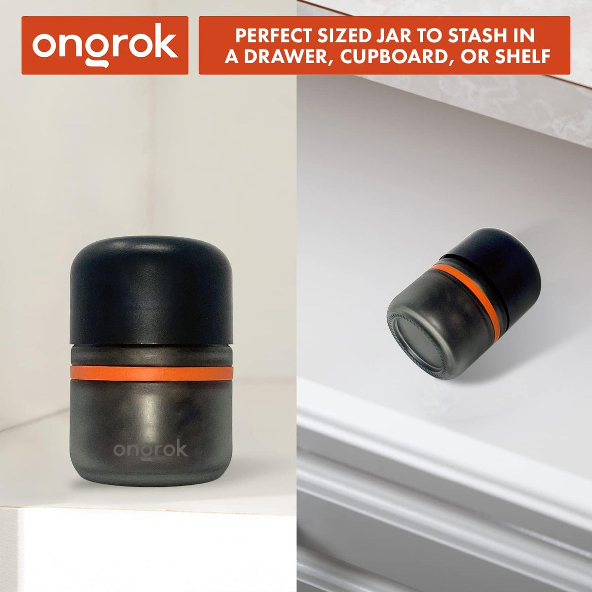 ONGROK Glass Storage Jar, 180ml | UV Herb/Spice Jar with Child‑Resistant Lid, Color‑Coded Glass Containers to Preserve Smell and Aroma